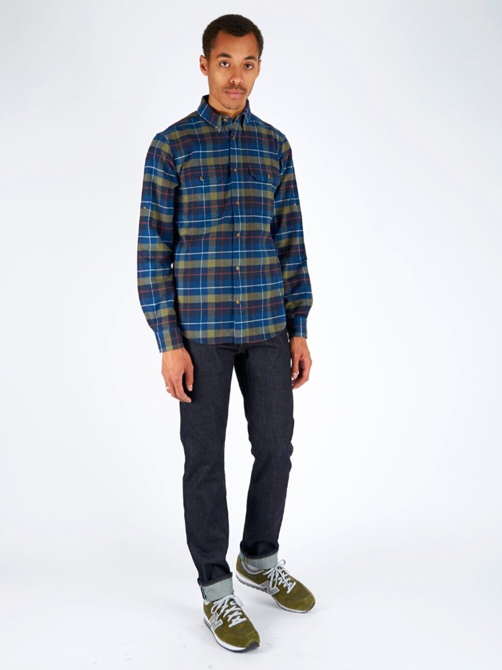 FJALLRAVEN Singi Blue Plaid Check 100% Cotton Heavy Flannel Shirt, Size L